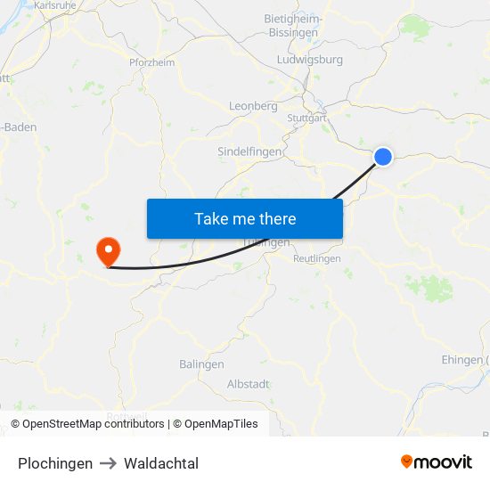 Plochingen to Waldachtal map