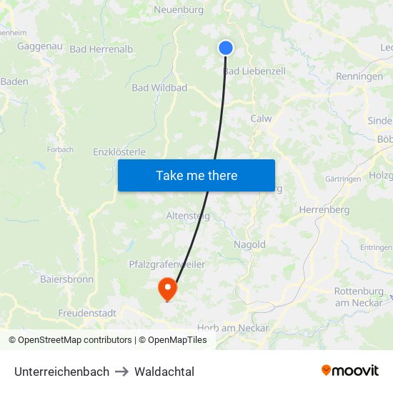 Unterreichenbach to Waldachtal map