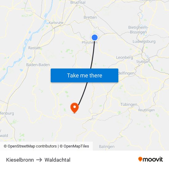 Kieselbronn to Waldachtal map