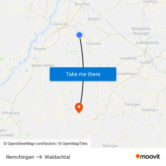 Remchingen to Waldachtal map