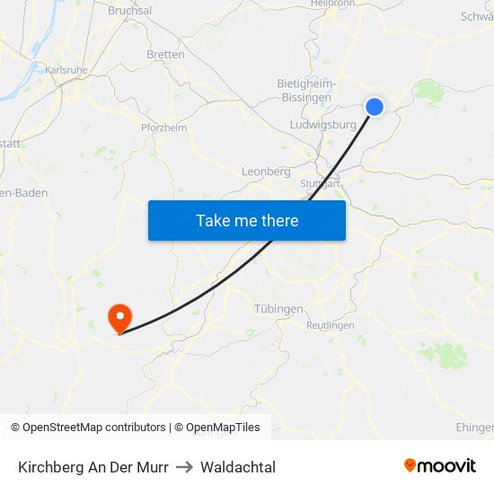 Kirchberg An Der Murr to Waldachtal map