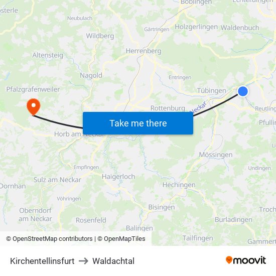 Kirchentellinsfurt to Waldachtal map