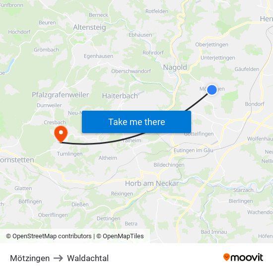 Mötzingen to Waldachtal map