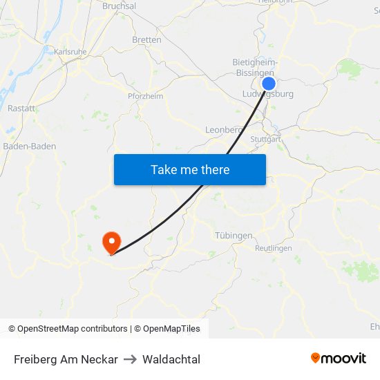 Freiberg Am Neckar to Waldachtal map