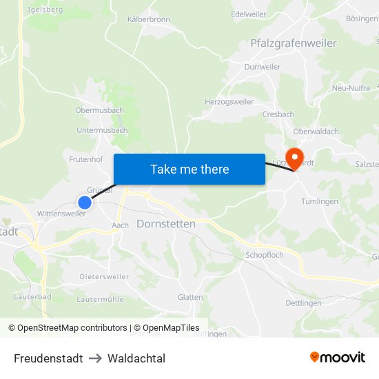 Freudenstadt to Waldachtal map