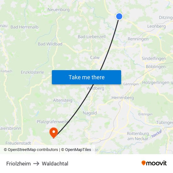 Friolzheim to Waldachtal map