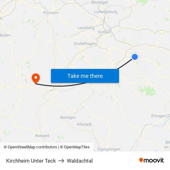 Kirchheim Unter Teck to Waldachtal map