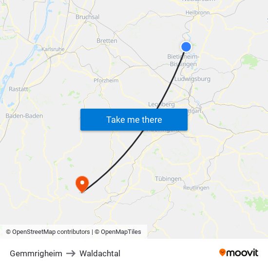 Gemmrigheim to Waldachtal map