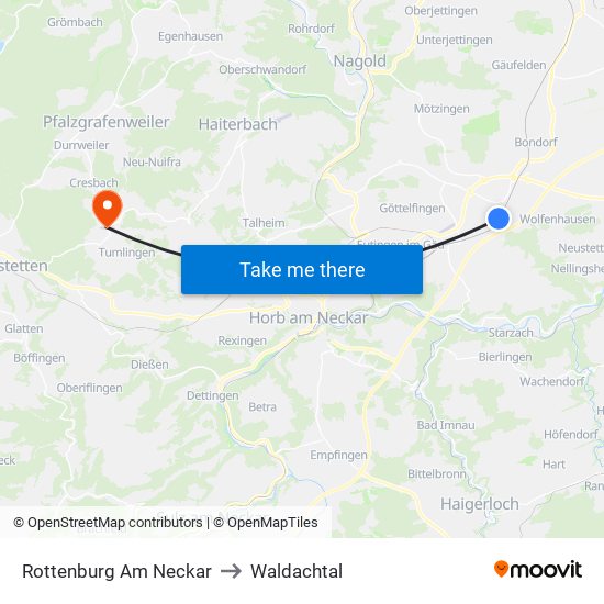 Rottenburg Am Neckar to Waldachtal map