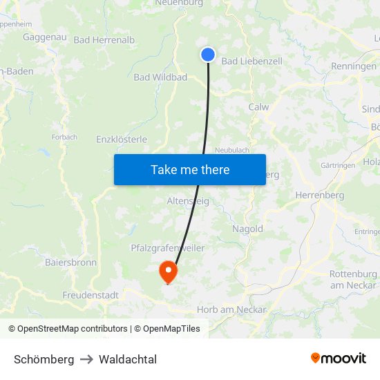 Schömberg to Waldachtal map