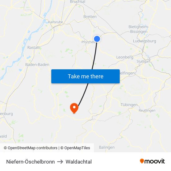 Niefern-Öschelbronn to Waldachtal map