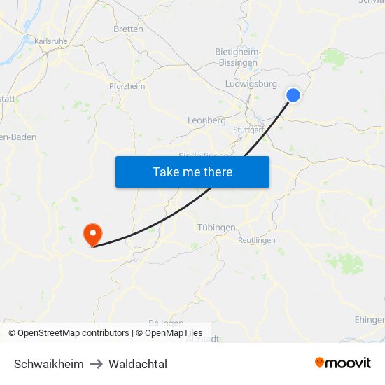 Schwaikheim to Waldachtal map