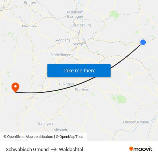 Schwäbisch Gmünd to Waldachtal map