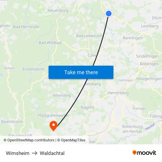 Wimsheim to Waldachtal map