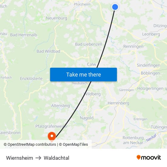 Wiernsheim to Waldachtal map