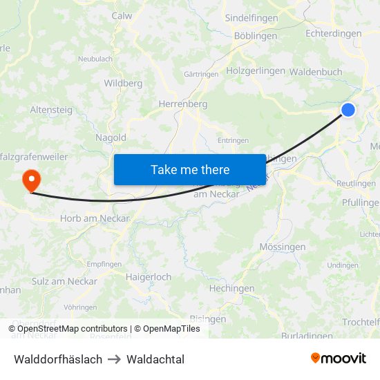 Walddorfhäslach to Waldachtal map