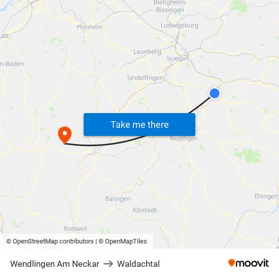 Wendlingen Am Neckar to Waldachtal map