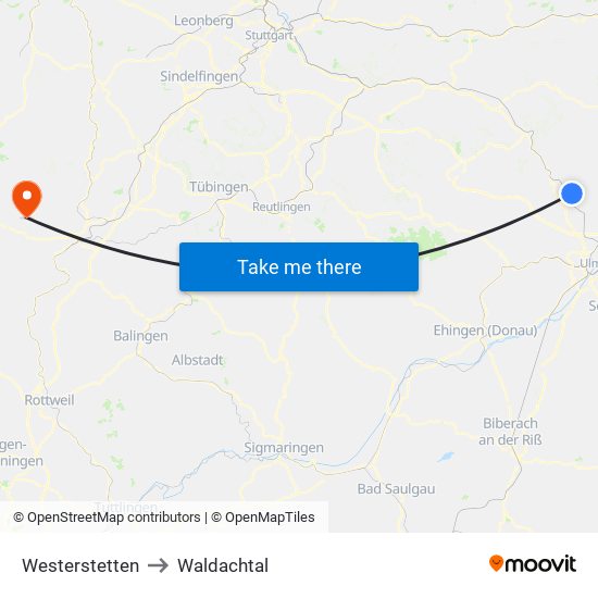 Westerstetten to Waldachtal map