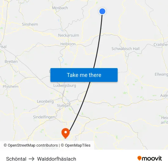 Schöntal to Walddorfhäslach map