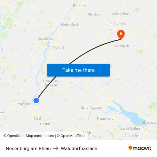 Neuenburg am Rhein to Walddorfhäslach map