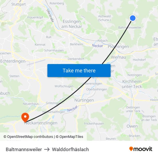 Baltmannsweiler to Walddorfhäslach map