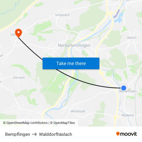 Bempflingen to Walddorfhäslach map