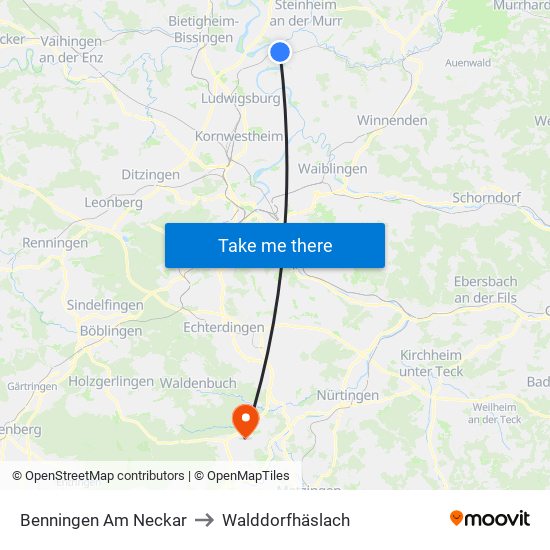 Benningen Am Neckar to Walddorfhäslach map