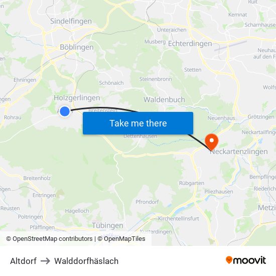 Altdorf to Walddorfhäslach map