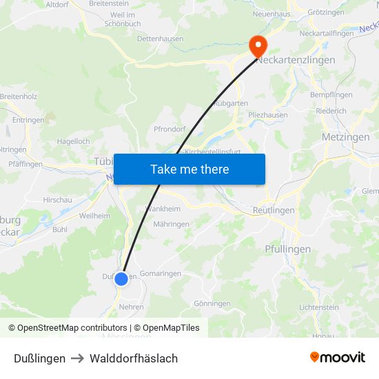 Dußlingen to Walddorfhäslach map