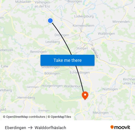 Eberdingen to Walddorfhäslach map