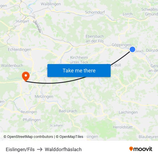 Eislingen/Fils to Walddorfhäslach map