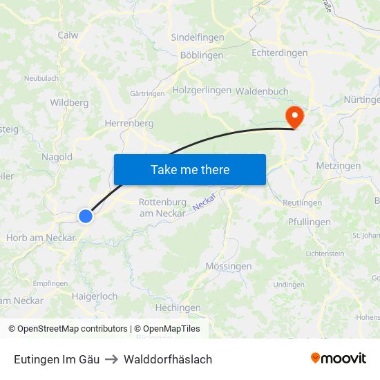 Eutingen Im Gäu to Walddorfhäslach map