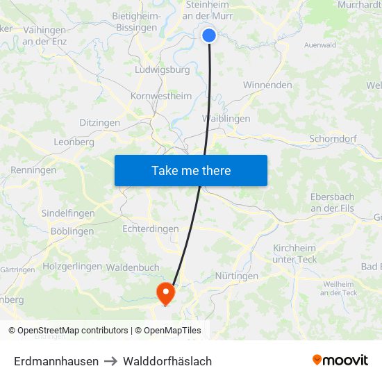 Erdmannhausen to Walddorfhäslach map