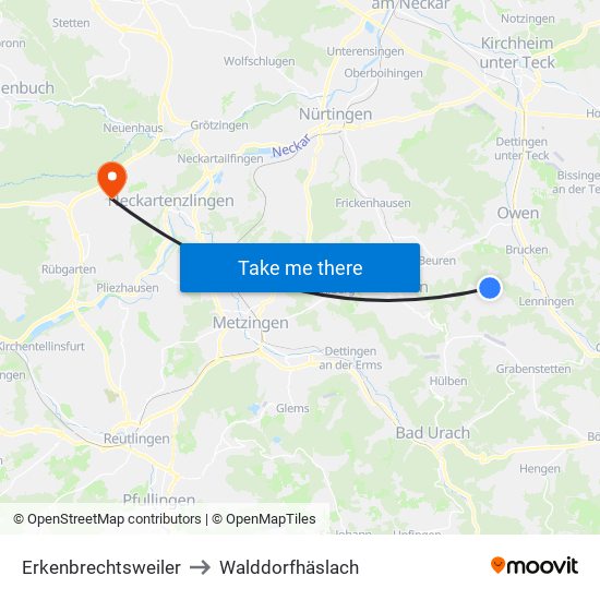 Erkenbrechtsweiler to Walddorfhäslach map