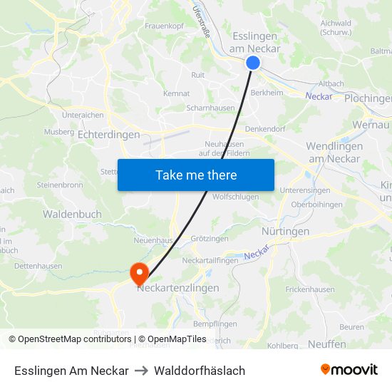 Esslingen Am Neckar to Walddorfhäslach map