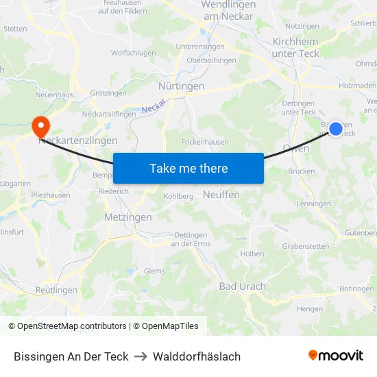 Bissingen An Der Teck to Walddorfhäslach map