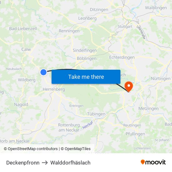 Deckenpfronn to Walddorfhäslach map