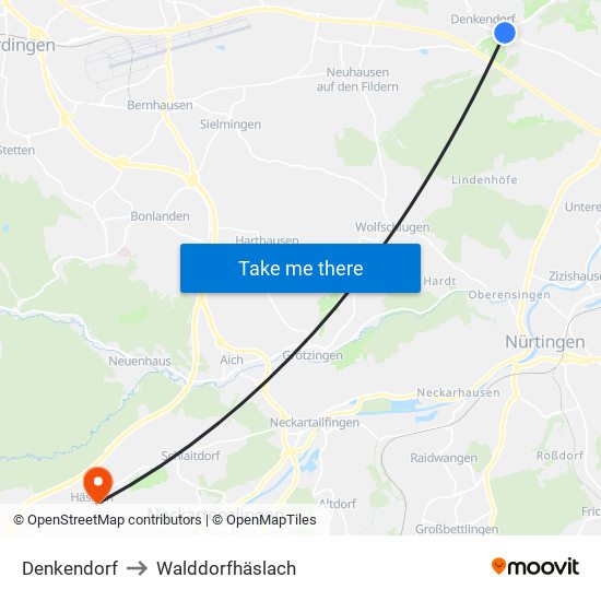Denkendorf to Walddorfhäslach map