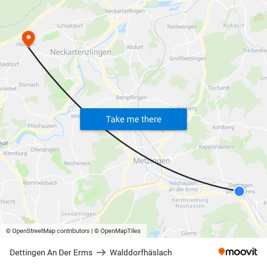 Dettingen An Der Erms to Walddorfhäslach map