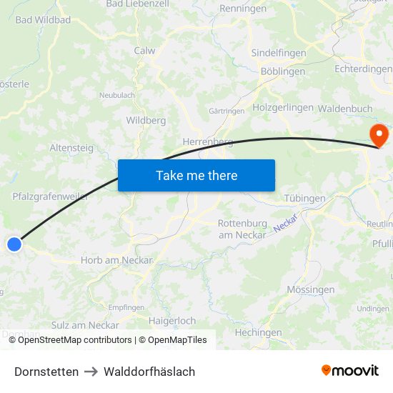 Dornstetten to Walddorfhäslach map