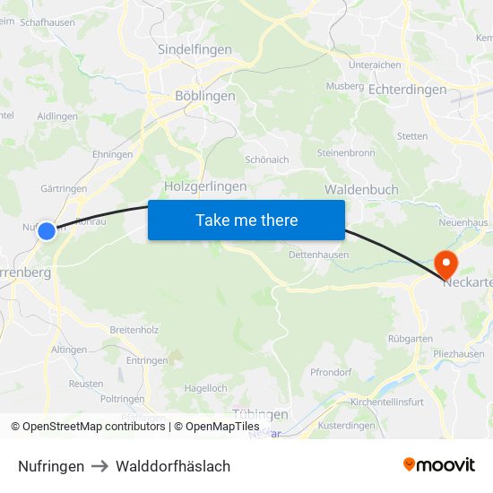 Nufringen to Walddorfhäslach map