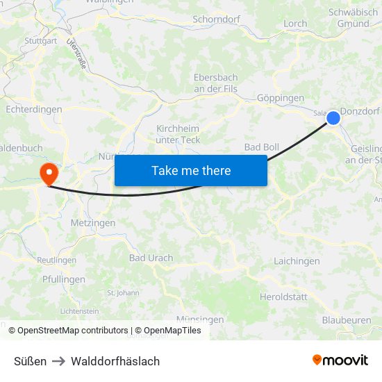 Süßen to Walddorfhäslach map