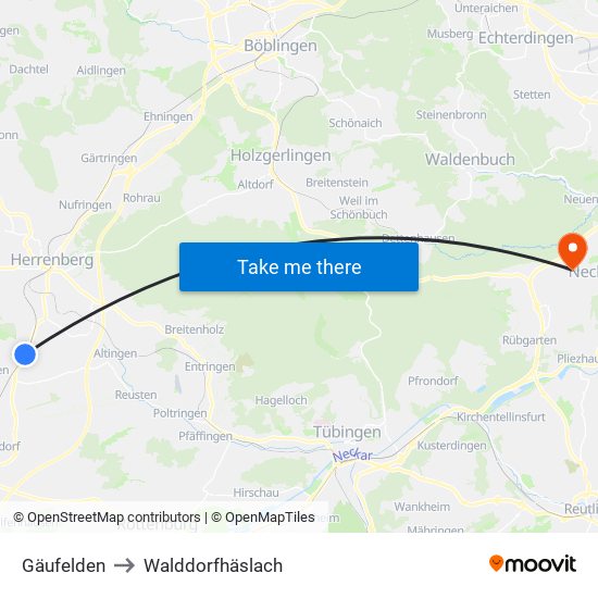 Gäufelden to Walddorfhäslach map