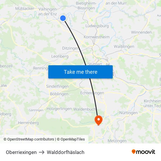 Oberriexingen to Walddorfhäslach map