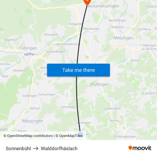 Sonnenbühl to Walddorfhäslach map