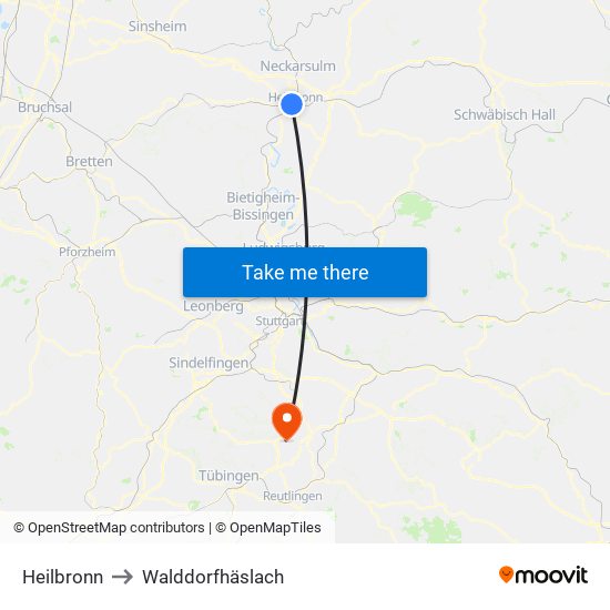 Heilbronn to Walddorfhäslach map