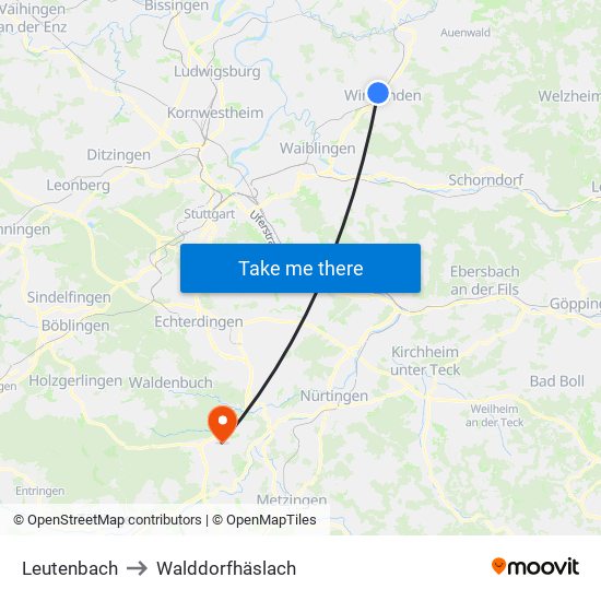 Leutenbach to Walddorfhäslach map