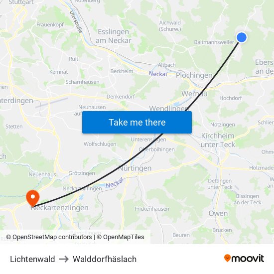 Lichtenwald to Walddorfhäslach map