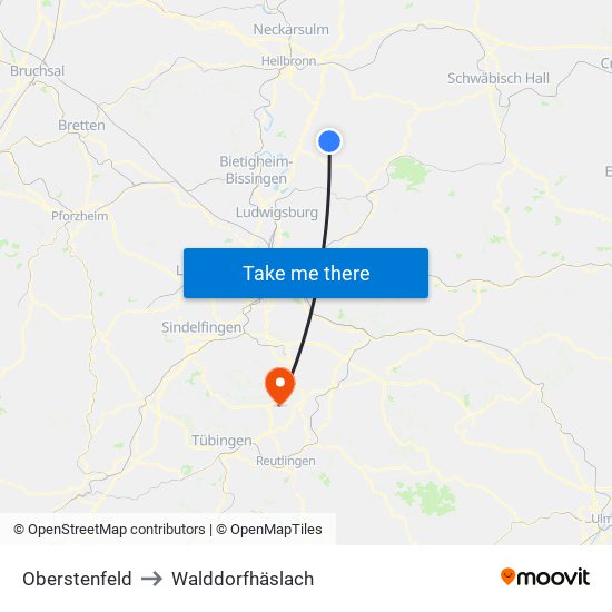 Oberstenfeld to Walddorfhäslach map