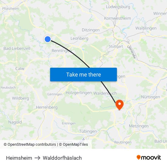 Heimsheim to Walddorfhäslach map